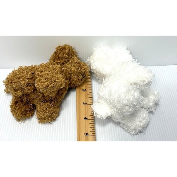 Small Plush Puppy Dog Stuffed Animals 2pc Set White Brown Mini Soft Toys - Picture 3 of 8